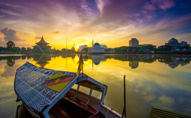 city skyline at sunset