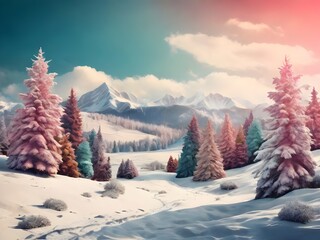 winter landscape with trees and snow Background generative Ai 