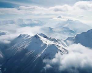 Snowy mountains in the fog