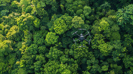 Naklejka premium Aerial Drone Monitoring and Mapping Forest for Forestry Management and Disaster Assessment