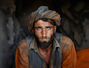 Portrait of an afghan man in a cave.