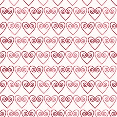 Swirly Hearts on White Seamless Pattern Design
