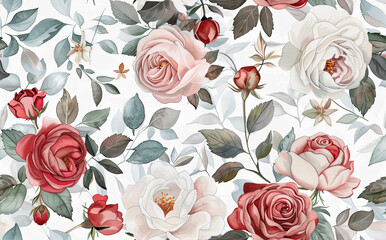 Vintage Watercolor Floral Pattern in Soft Pastel Tones