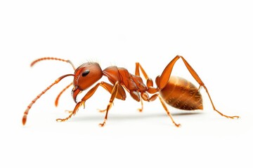 Macro Shot of Red Imported Fire Ant Closeup, Detailed Insect with Vibrant Colors, Isolated on White Background
