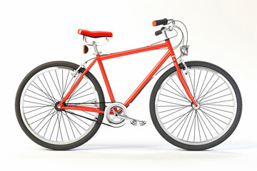 Fototapeta premium Red bicycle with Red seat and black handles. Vintage bike on a white background