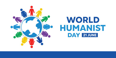 World Humanist Day. Earth and people icon. Great for cards, banners, posters, social media and more. White background.