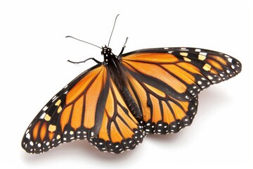 Macro Closeup of Monarch Butterfly on White Background, Detailed Insect Photography, High Resolution Wildlife Image, Environmental Focus