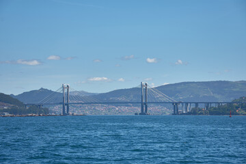 The Rande bridge seen from a boat in the middle of the Ria de Vigo