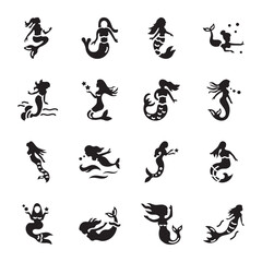 Collection of 16 Mermaid Glyph Style Icons

