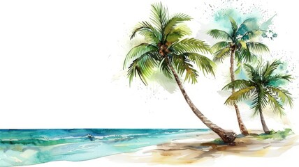 Fototapeta premium Watercolor painting of palm trees isolated on white background