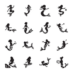 Collection of Mermaid Girls Glyph Icons 

