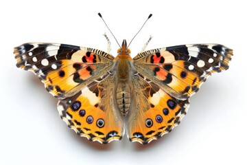 Macro Shot of a Painted Lady Butterfly: Detailed Close-Up on White Background