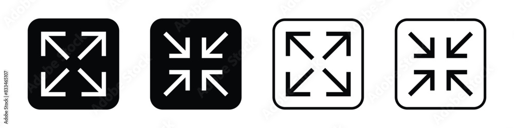 Poster full screen and exit full screen icon. maximize and minimize arrow button for video player, app, web