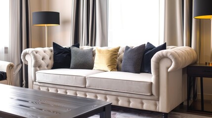 Stylish sofa in a contemporary living room interior