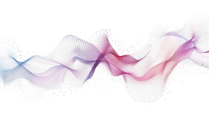 A digital illustration of a white background with an abstract wave pattern made from small colorful dots.