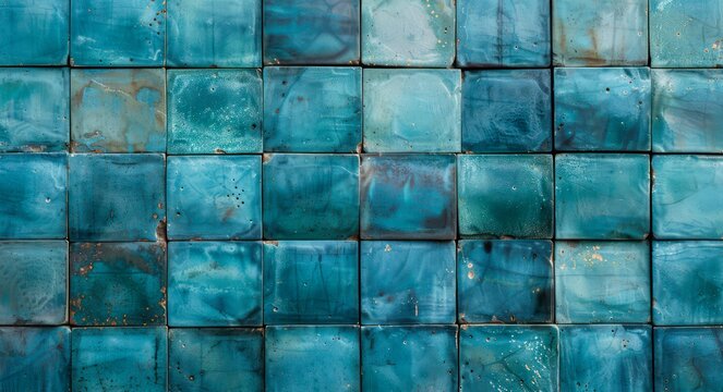 Blue ceramic square tile texture. Blue tiled wall background.