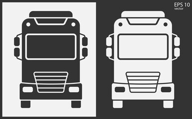 Truck icon front view. Black on White Background. Vector icon.