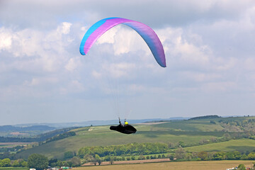 Paragliders flying from Monksdown in Wiltshire	