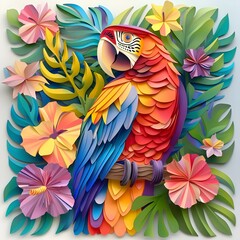 Obraz premium a colorful parrot with flowers. kids drawing