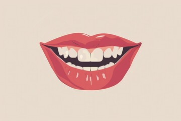 Woman's mouth with white teeth and red tongue, beauty and health concept on beige background