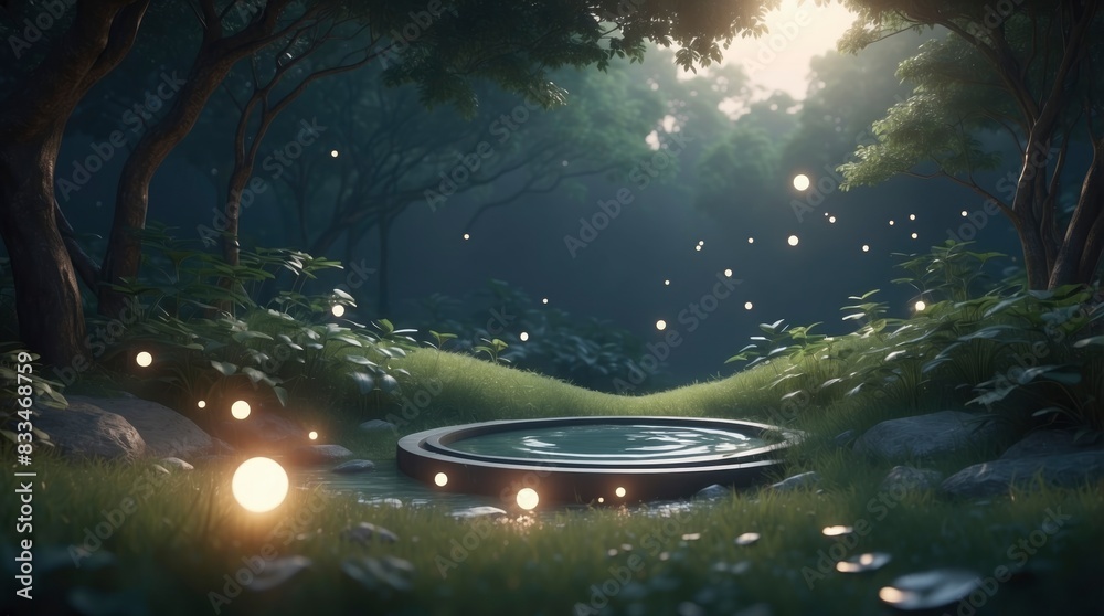 Sticker slightly dark, blurred nature background with soft light circles creating a serene ambiance