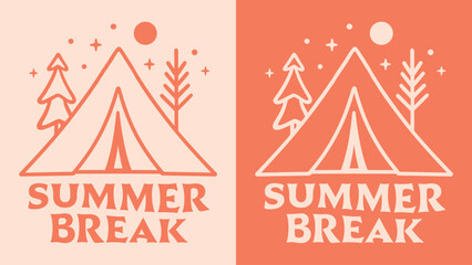 Summer break camping retro vintage aesthetic groovy lettering cute illustration for matching girls school trip teacher camp animator coordinator counselor clothing shirt design print vector.