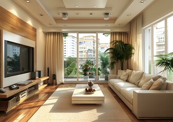 Fototapeta premium 3D rendering of a modern living room