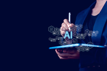 Businessman’s hands managing documents with AI technology, streamlining office processes and optimizing document arrangement for increased efficiency