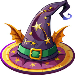 Colorful Witch Hat with Decorations, isolated on transparent background.

