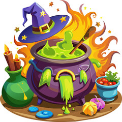 Cartoon Witch's Pot with Green, isolated on transparent background.

