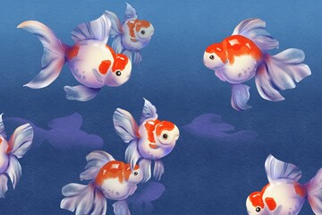 goldfish in water Cute goldfish cartoon, good memory, children, auspicious fish