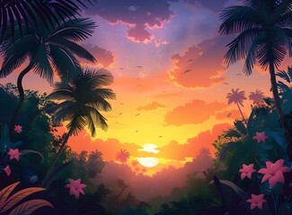 Obraz premium Tropical rainforest sunset