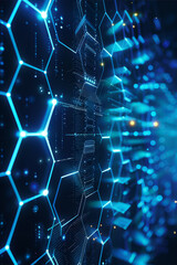 Fototapeta premium Blue Hexagonal Grid with Light Effects