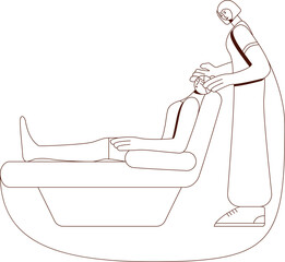 Facial massages. Treatments by professional therapist in spa. SPA design concept. Contour drawing. Isolated vector illustration.