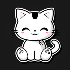Adorable Cartoon Cat Sticker with Black Background