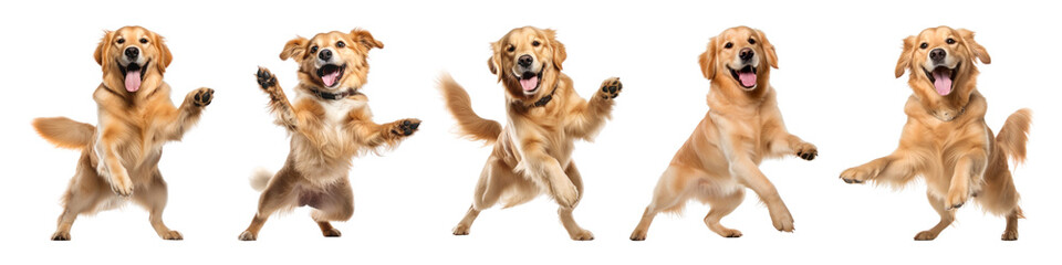 Happy smiling golden retriever dancing set