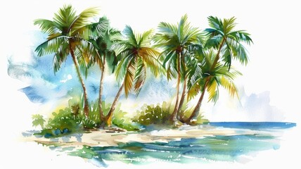 Watercolor painting of palm trees isolated on white background