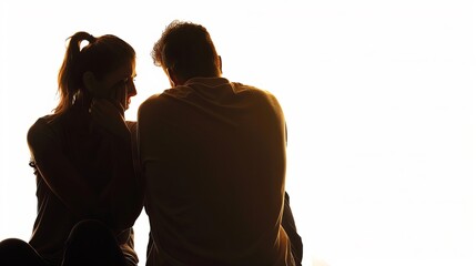 Silhouette of a Worried Couple Sharing a Moment of Emotional Support and Concern, Highlighting Love and Unity