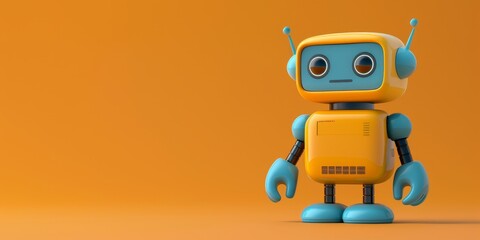 Fototapeta premium Cute yellow robot on orange background