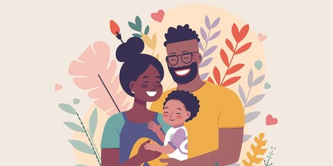 Obraz premium Happy family. Parents with a child. Vector illustration in cartoon flat style.