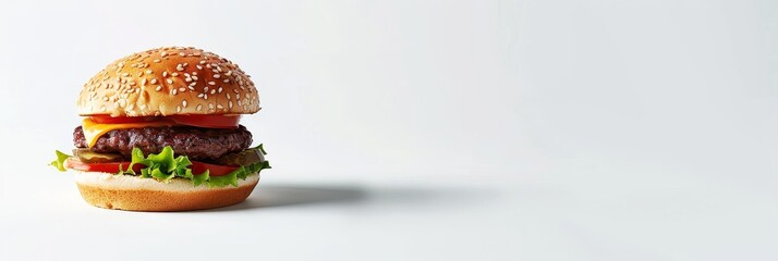 yummy cheeseburger with lettuce and tomato on white background