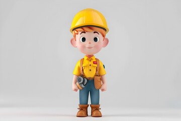 Proud 3D Cartoon Kid in Engineer Uniform Aiming for Dream Profession