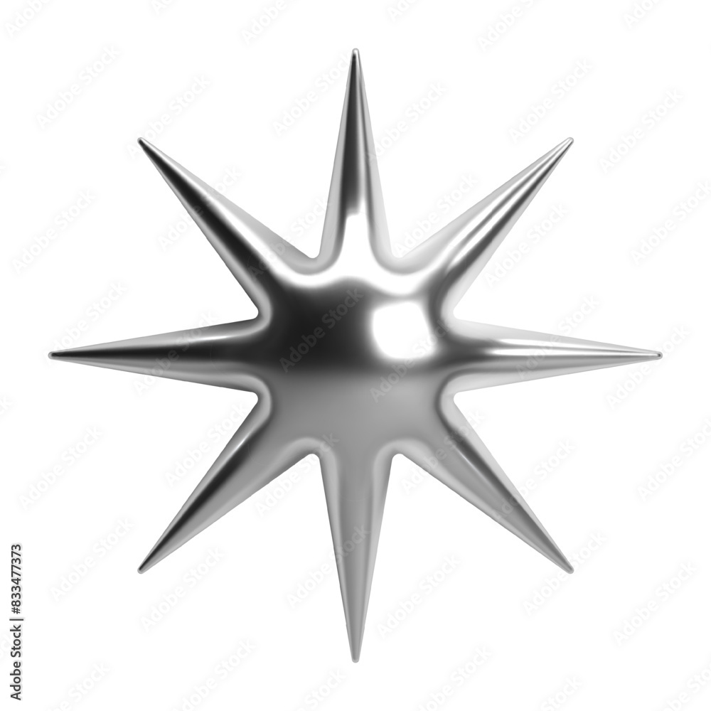 Wall mural metallic 3d abstract chrome star shape in y2k style. glossy shiny surface with a sparkle effect. ret