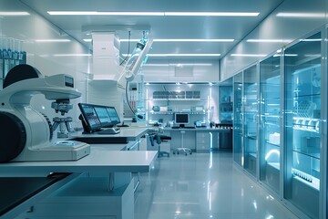 Modern lab interior with advanced equipment for genetic research