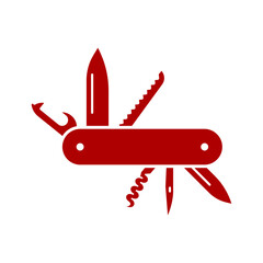 Red swiss knife silhouette. Pocket knife vector illustration. Multi tool icon.