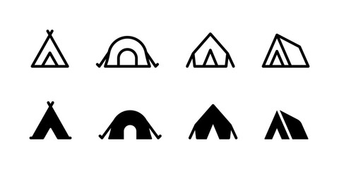 Camping tent icon set. Hiking camp vector illustration. Campground symbol. Shelter sign. © Chelpanoff