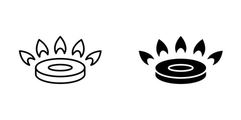 Gas burner icon. Gas stove symbol. Oven flames vector illustration. Heating pictogram. Boiling, frying and cooking sign.