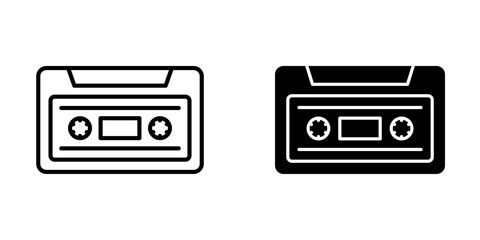 Video tape icon. Audio cassette vector illustration. Vintage retro media symbol.