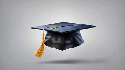 A blue graduation cap with a gold tassel on a gray background.

