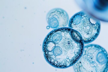 Blue tinted scientific image showing cell-like structures in det